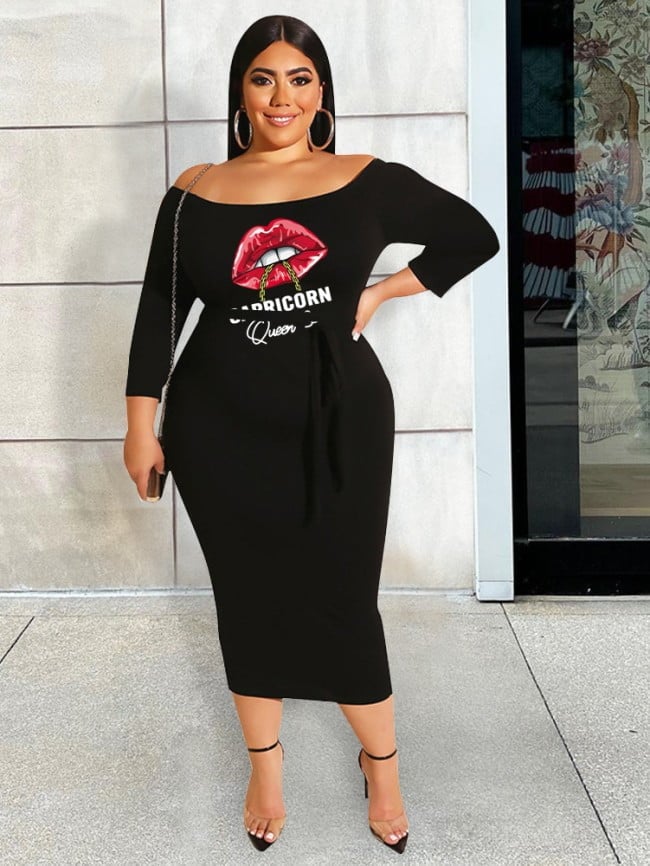 CAPRICORN Lip Print Off-the-shoulder Dress