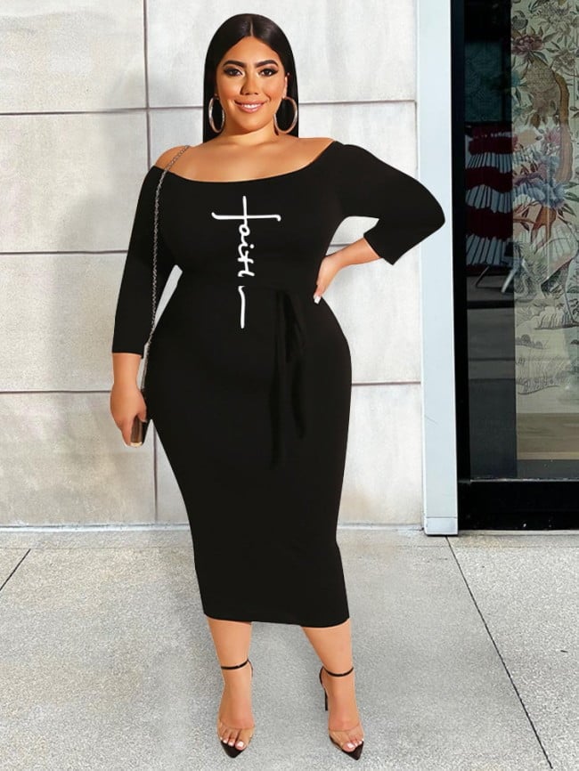 Faith Print Off-the-shoulder Dress