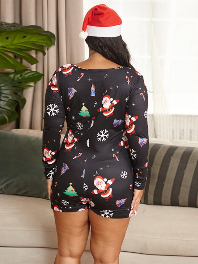 Plus Christmas buttons loungewear Jumpsuits