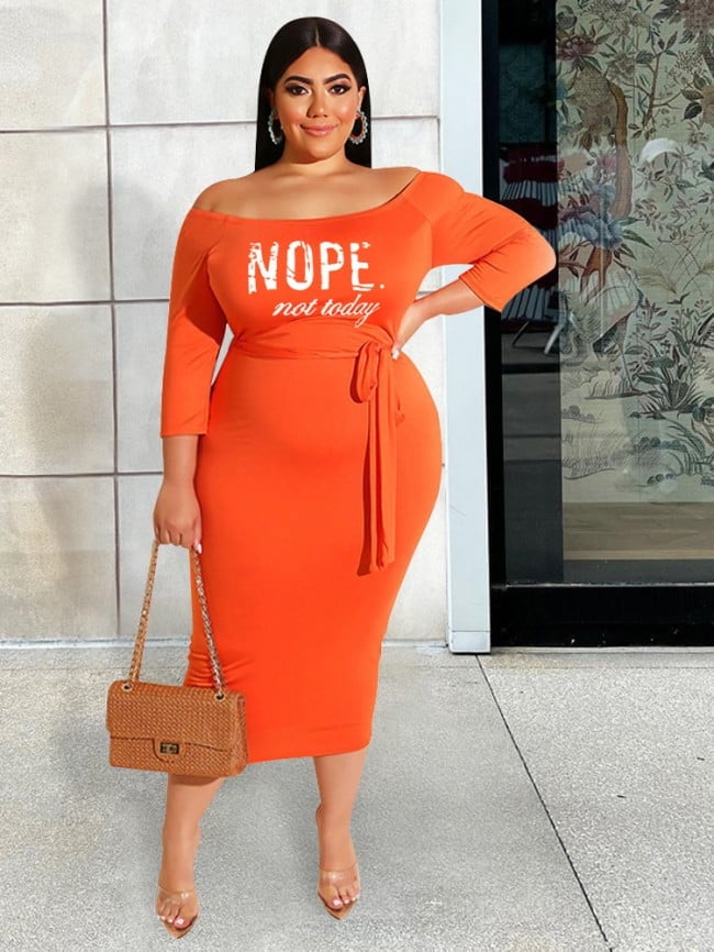 Plus NOPE Print Off-the-shoulder Dress
