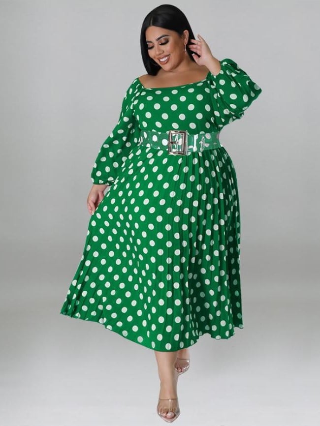Plus Polka dot puff sleeve dress (including belt)