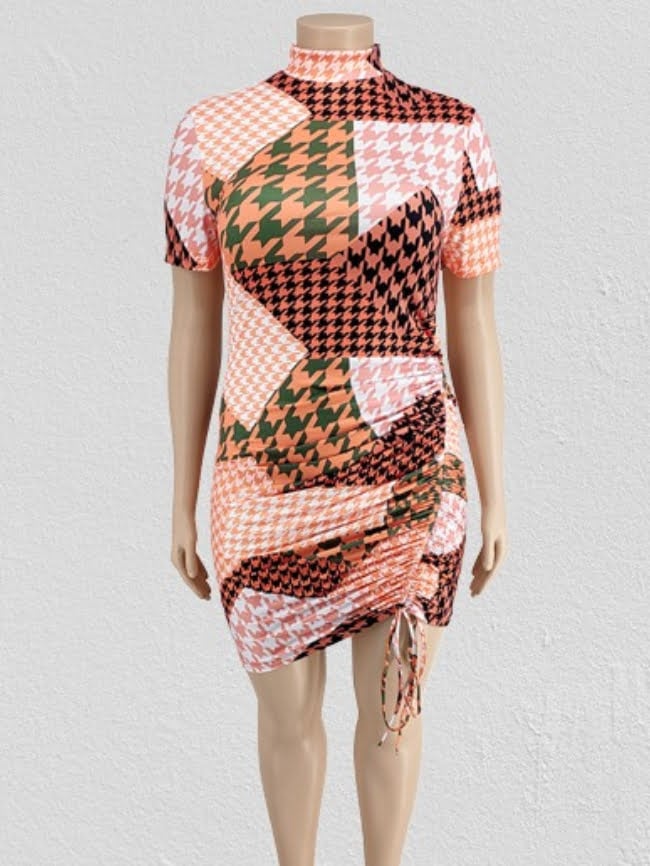 Plus houndstooth turtleneck dress