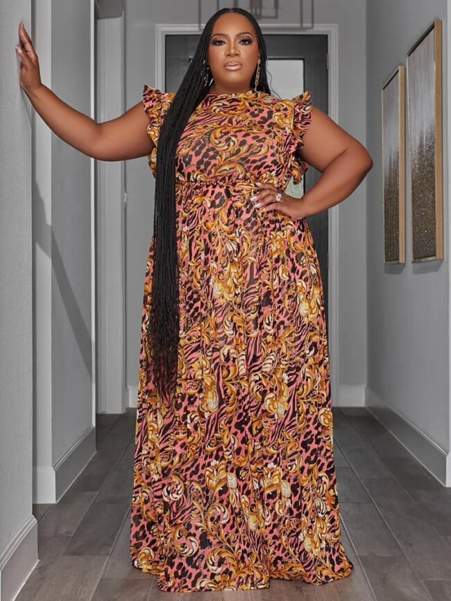 Plus Fashion Print Sleeveless Maxi Dress