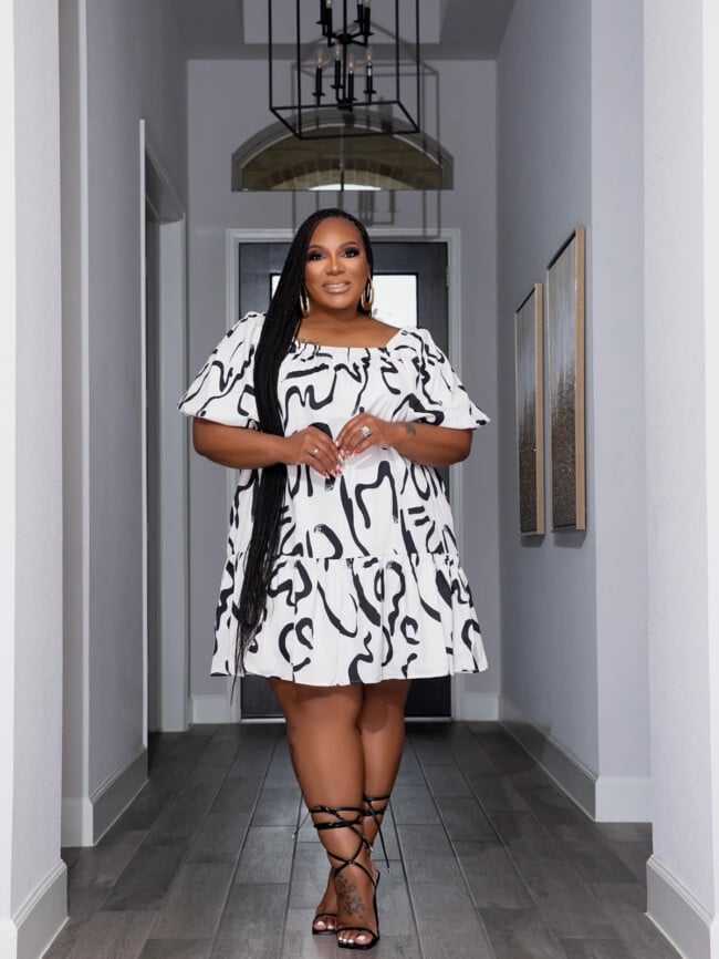 Printed Drawstring Plus Size Loose Dress